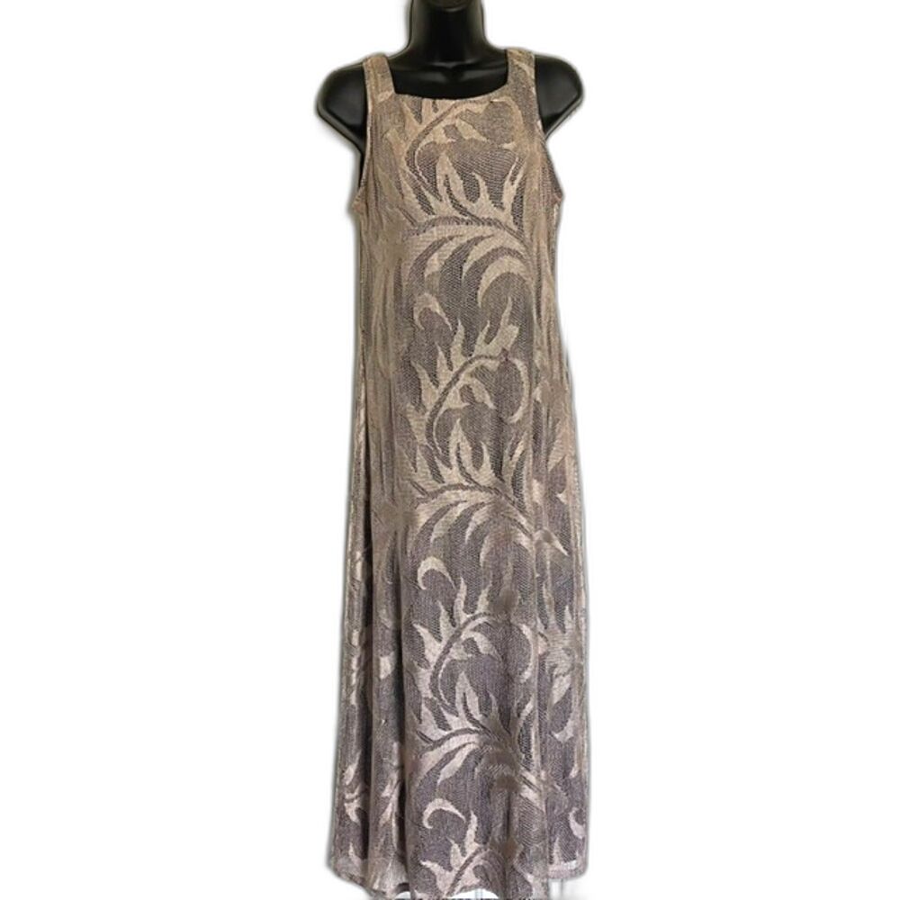 VTG 90s Giorgio Sant'Angelo Crochet Knit Leaf Maxi Dress Strap Back Size 9/10 - Picture 2 of 9